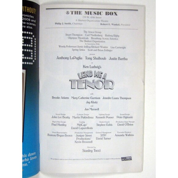 Let Me a Tenor Playbill July 2010 Tony Shalhoub Justin Bartha Anthony LaPaglia - Picture 6 of 10